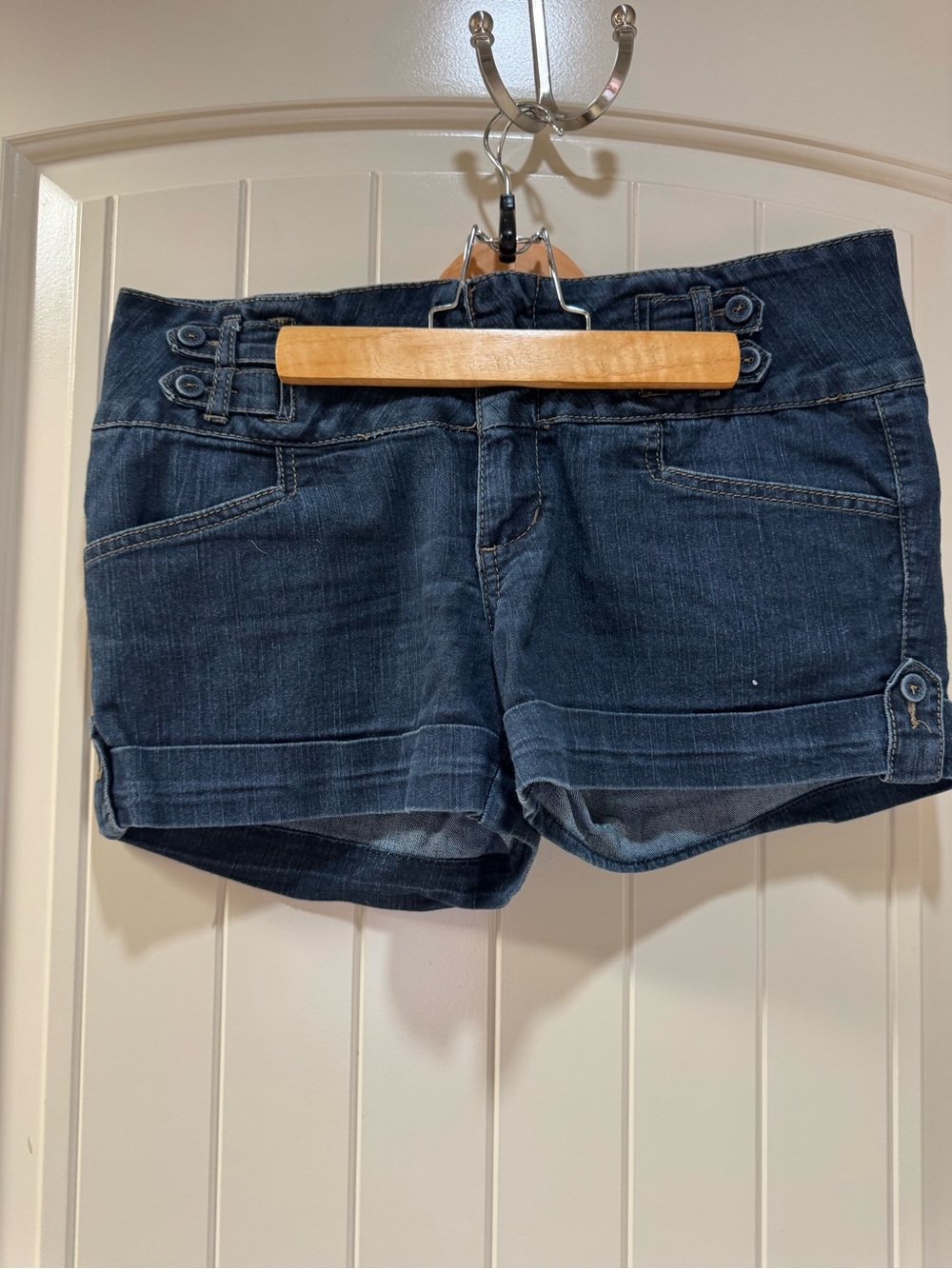 Women's Dark Indigo Denim Jean Shorts with Cuffed Hem